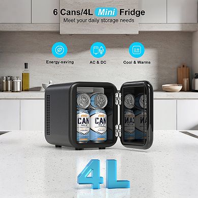 Crownful Mini Fridge, 4 Liter/6 Cans Portable Skincare Fridge