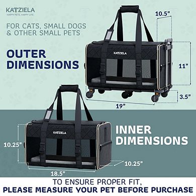 Quilted Chariot Pet Carrier With Removable Wheels And Telescopic Handle