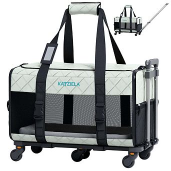 Quilted Chariot Pet Carrier With Removable Wheels And Telescopic Handle