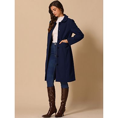 Collar Coat for Women's Buttons Long Sleeve Pockets A-Line Casual Long Winter Coats
