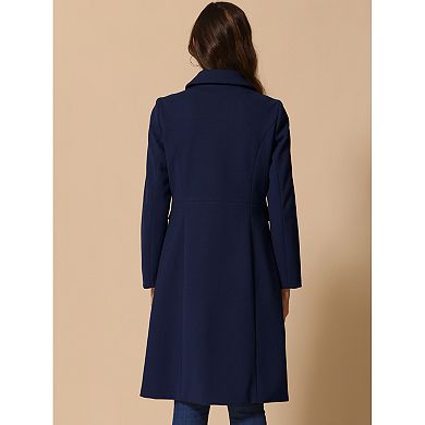 Collar Coat for Women's Buttons Long Sleeve Pockets A-Line Casual Long Winter Coats