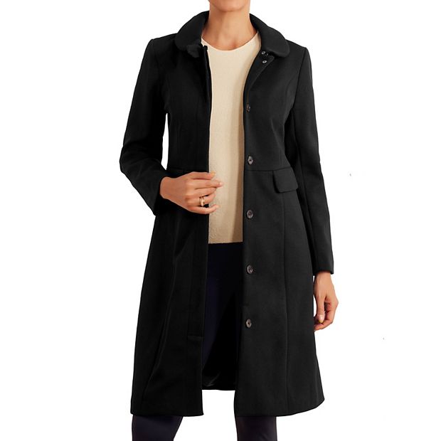 Collar Coat for Women's Buttons Long Sleeve Pockets A-Line Casual
