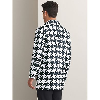 Houndstooth Trench Coat for Men's Double Breasted Plaid Pattern Winter Overcoat