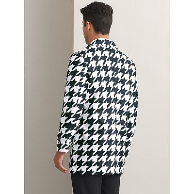 Houndstooth Trench Coat for Men's Double Breasted Plaid Pattern