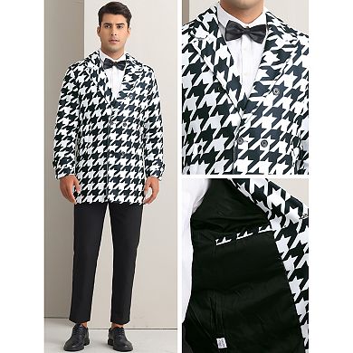 Houndstooth Trench Coat for Men's Double Breasted Plaid Pattern Winter Overcoat