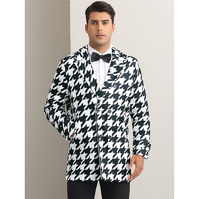 Houndstooth Trench Coat for Men's Double Breasted Plaid Pattern