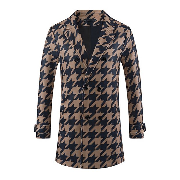 ジャケット・アウター calee Hound tooth pattern chester coat Houndstooth Trench Coat for Men's Double Breasted Plaid