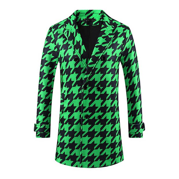 ぽ*ち様 【LIDNM】WOOL CHECK TRENCH COAT Houndstooth Trench Coat for Men's Double Breasted Plaid Pattern