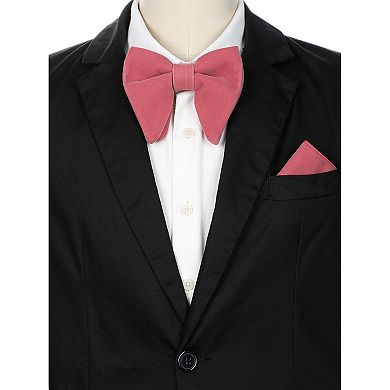 Men's Velvet Pocket Square Pre-Tied Solid Color Adjustable Bow Tie Set for Business Formal