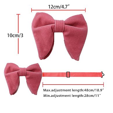 Men's Velvet Pocket Square Pre-Tied Solid Color Adjustable Bow Tie Set for Business Formal