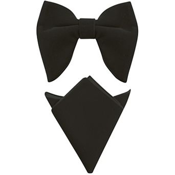 Men's Velvet Pocket Square Pre-Tied Solid Color Adjustable Bow Tie Set for Business Formal