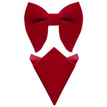 Men's Velvet Pocket Square Pre-Tied Solid Color Adjustable Bow Tie Set for Business Formal