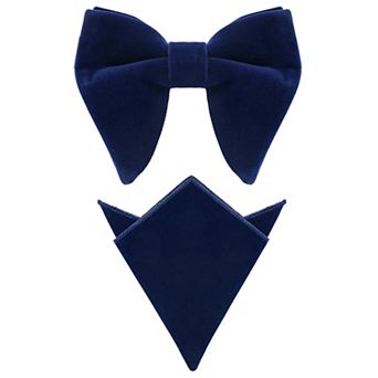 Men's Velvet Pocket Square Pre-Tied Solid Color Adjustable Bow Tie Set for Business Formal
