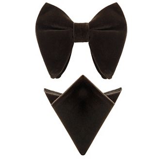 Men's Velvet Pocket Square Pre-Tied Solid Color Adjustable Bow Tie Set for Business Formal