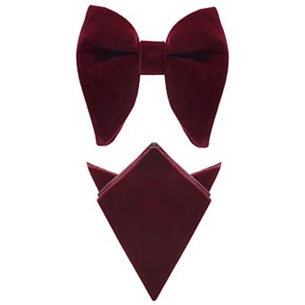 Men's Velvet Pocket Square Pre-Tied Solid Color Adjustable Bow Tie Set for Business Formal