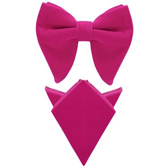 Men's Velvet Pocket Square Pre-Tied Solid Color Adjustable Bow Tie Set for Business Formal