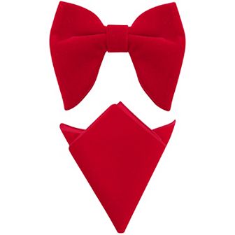 Men's Velvet Pocket Square Pre-Tied Solid Color Adjustable Bow Tie Set for Business Formal