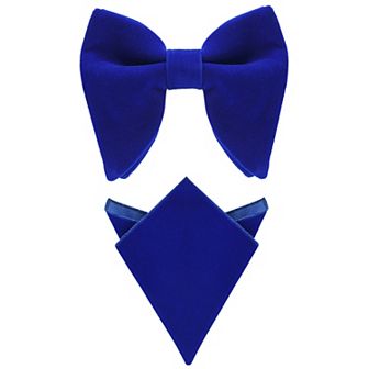 Men's Velvet Pocket Square Pre-Tied Solid Color Adjustable Bow Tie Set for Business Formal