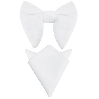 Men's Velvet Pocket Square Pre-Tied Solid Color Adjustable Bow Tie Set for Business Formal