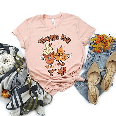 Retro Happy Fall Y'all Leaf Short Sleeve Graphic Tee