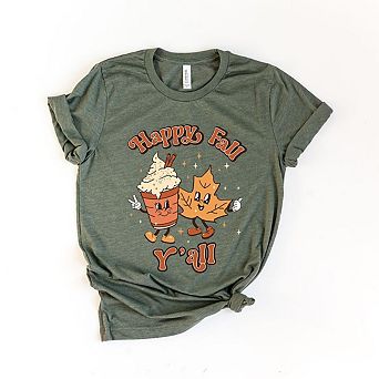Retro Happy Fall Y'all Leaf Short Sleeve Graphic Tee