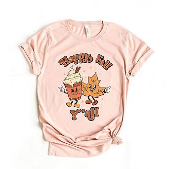 Retro Happy Fall Y'all Leaf Short Sleeve Graphic Tee