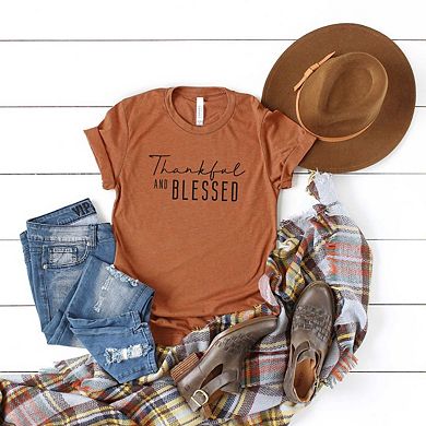 Thankful And Blessed Short Sleeve Graphic Tee