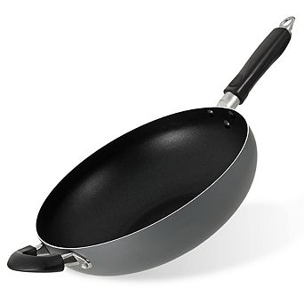 Alpine Cuisine Aluminum Wok 10-inch Non-stick Coating, Cooking Pan, Durable & Evenly Heated - Gray