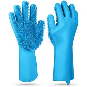 1 Pair Magic Silicone Cleaning Gloves, Dishwashing & Pet Scrubber, Heat-Resistant Sponge Gloves