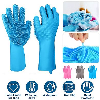 1 Pair Magic Silicone Cleaning Gloves, Dishwashing & Pet Scrubber, Heat-Resistant Sponge Gloves