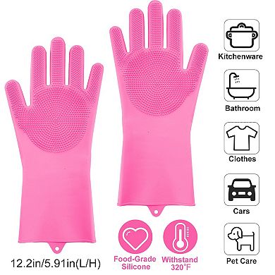 1 Pair Magic Silicone Cleaning Gloves, Dishwashing & Pet Scrubber, Heat-Resistant Sponge Gloves