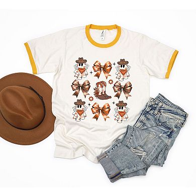 Coquette Cartoon Ghost And Boots Chart Ringer Tee