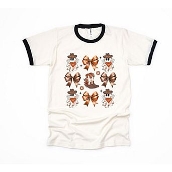 Coquette Cartoon Ghost And Boots Chart Ringer Tee