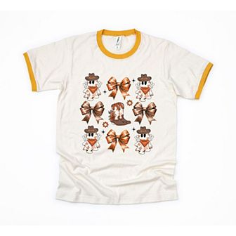 Coquette Cartoon Ghost And Boots Chart Ringer Tee