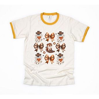 Coquette Cartoon Ghost And Boots Chart Ringer Tee