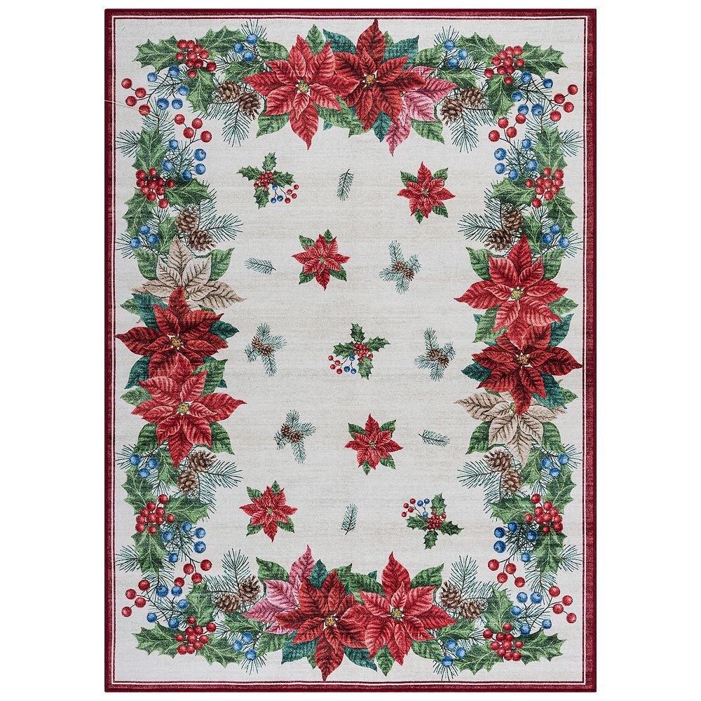 Gertmenian Crystal Print Fete Transitional Floral Poinsettia Runner or ...