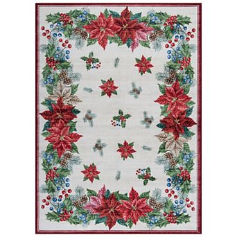 Gertmenian Crystal Print Fete Transitional Floral Poinsettia Runner or Area Rug