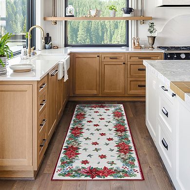 Gertmenian Crystal Print Fete Transitional Floral Poinsettia Runner or Area Rug