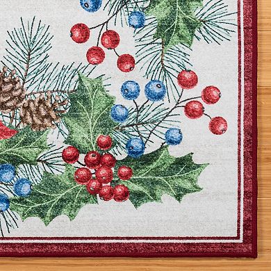 Gertmenian Crystal Print Fete Transitional Floral Poinsettia Runner or Area Rug