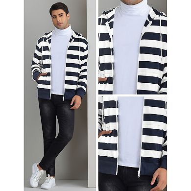 Striped Hoodies for Men's Zip Up Long Sleeves Color Block Jackets with Pockets