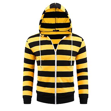 Striped Hoodies for Men's Zip Up Long Sleeves Color Block Jackets with Pockets