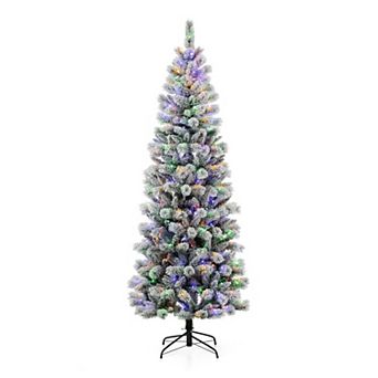 Glitzhome 7.5ft Pre-lit Flocked Pencil Green Pine Artificial Christmas Tree - Remote Controller