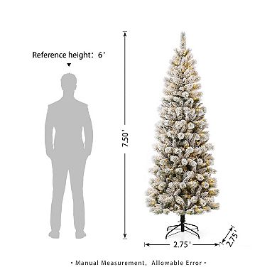 Glitzhome 7.5ft Pre-lit Flocked Pencil Green Pine Artificial Christmas Tree - Remote Controller