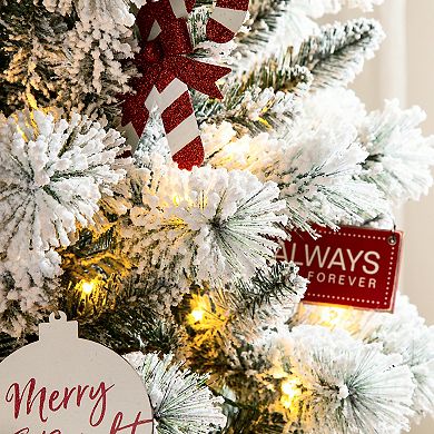 Glitzhome 7.5ft Pre-lit Flocked Pencil Green Pine Artificial Christmas Tree - Remote Controller