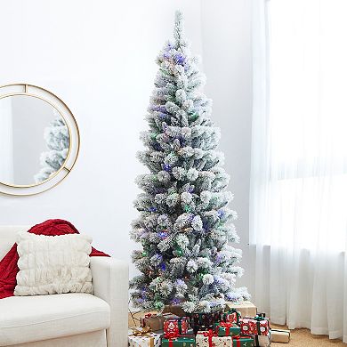 Glitzhome 7.5ft Pre-lit Flocked Pencil Green Pine Artificial Christmas Tree - Remote Controller