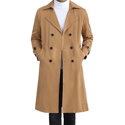 Belted Trench Coat For Men s Double Breasted Long Jacket Windbreaker Casual Overcoats