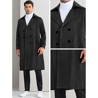 Belted Trench Coat for Men's Double Breasted Long Jacket Windbreaker Casual Overcoats