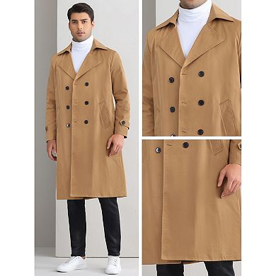 Belted Trench Coat for Men's Double Breasted Long Jacket Windbreaker Casual Overcoats