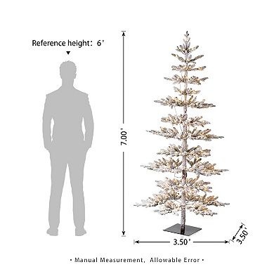 Glitzhome 7ft Deluxe Pre-Lit Artificial Christmas Tree, Flocked Slim Fir Decorative Tree