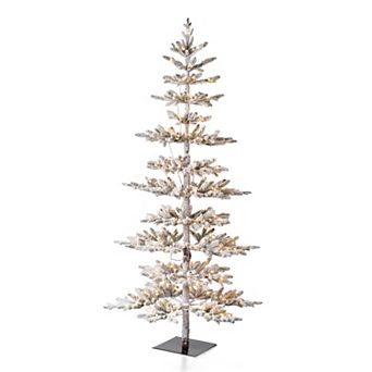 Glitzhome 7ft Deluxe Pre-Lit Artificial Christmas Tree, Flocked Slim Fir Decorative Tree